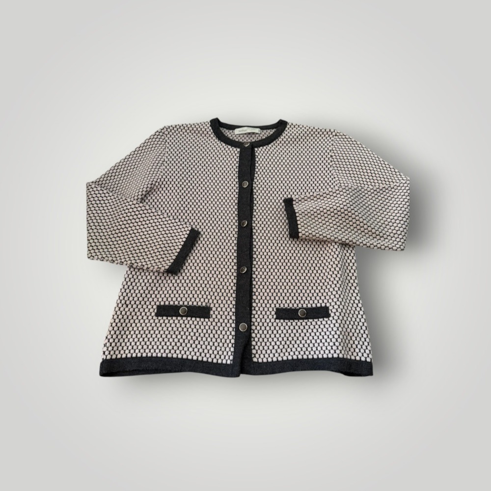 Skovhuus Cardigan Women XL Grey Pink Honeycomb Knit Button Denmark Scandi Layer